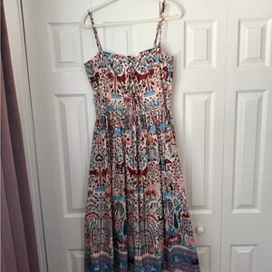 RHODE Spaghetti-Strap Floral Maxi Dress in Blue & Cream